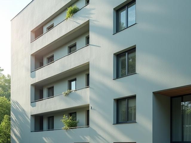 Pintura arquitectónica color gris aplicada en una fachada moderna